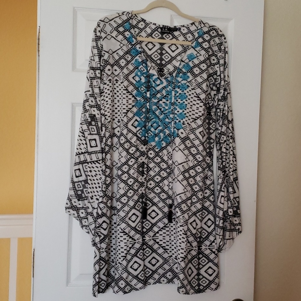 NWOT Boho Mini Dress with Bell Sleeves
